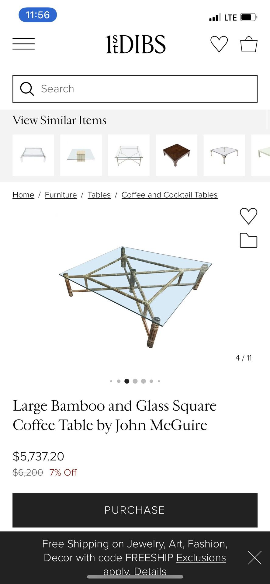 Glass and bamboo Coffee table
