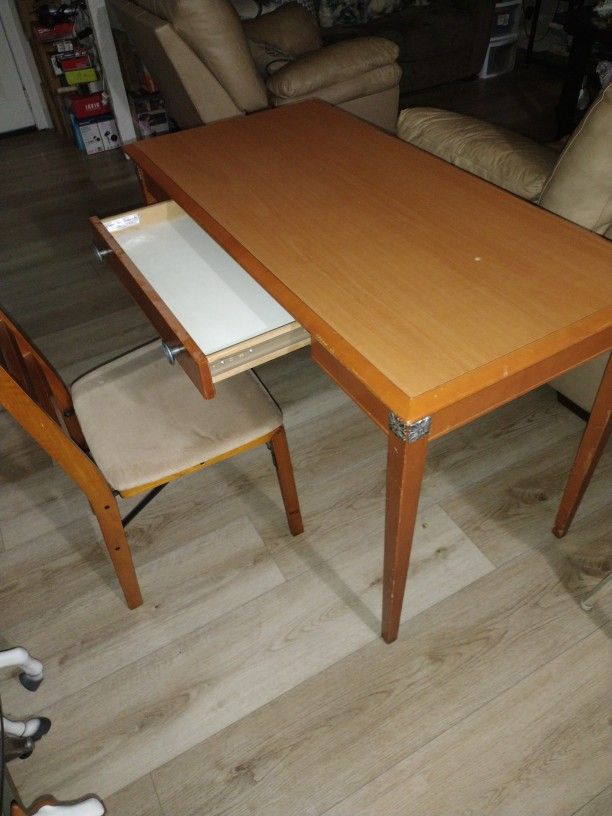 Vintage Wood Table Computer Desk With Chair