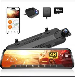Brand New G930 ten-inch Mirror Dash Cam - Four-K Front and Ten Eighty-P Rear.