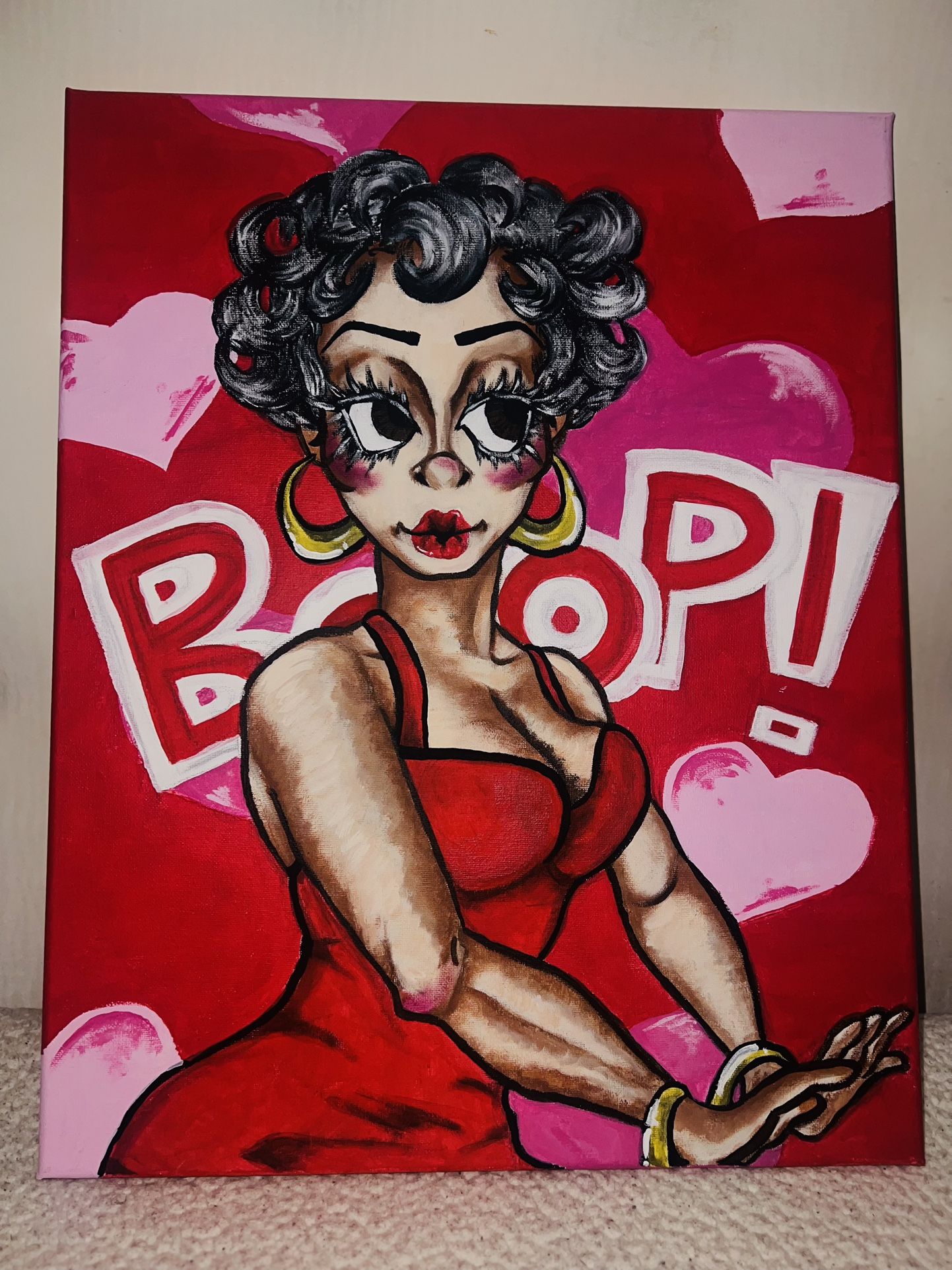 Betty Boop Acrylic Painting, 16x20 acrylic painting, Vibrant Art, Girly Art, Wall Decor!