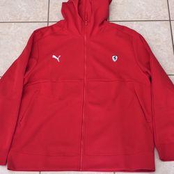 Puma Ferrari Zip Up Hoodie Jacket Mens XL Red Full Zip Scuderia Track Jacket