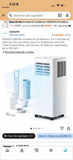 Feelfunn 8,000 BTU Portable Air Conditioner