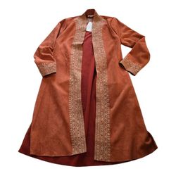 Anthropologie Soft Surroundings Leona Embroidered Rust Orange Duster Jacket SZ M