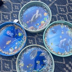 Serving Or Decorative Trays 12 Inches With Ocean Scene Resin 