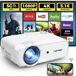 Projector with WiFi and Bluetooth, 5G WiFi Native 1080P 14000L 4K Supported, 