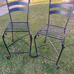 Two Wrought Iron Bar Stools