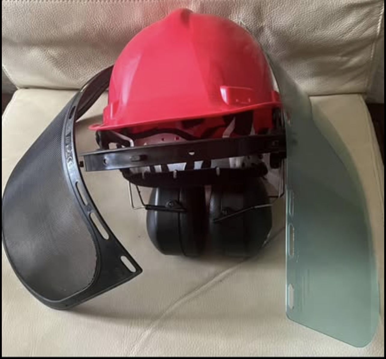 New NoCry Industrial, Forestry, Safety Helmet and Hearing Protection System with Two Protective Visors READ