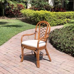 Vintage McGuire Quality Rattan Accent Chair In Excellent White Upholstery Solid Heavy Desk ArmChair.