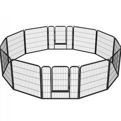 Black 12 Panels Metal Dog Playpen, 0.59" L X 32" W X 32" H