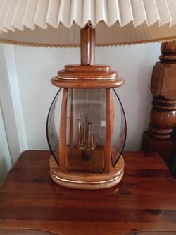 Vintage Wood and Glass Lantern Table Lamp