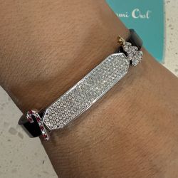 NEW Origami Owl Black Leather Bracelet Christmas Holiday Rhinestones Candy cane 