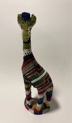Hand Beaded Wooden Giraffe Multicolored