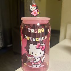 Hello Kitty Happy Birthday Pink Plastic Cup 16 Oz For Girl 