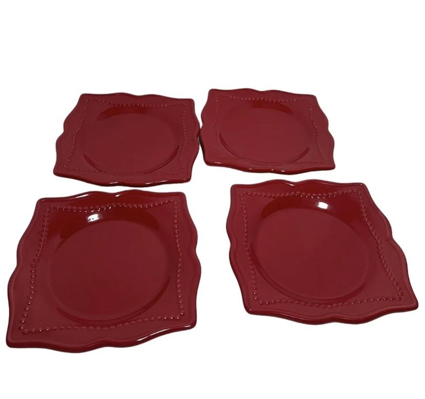 princess house pavillion berry red Square Salad/Dessert Plates Lot Of 4 #6466