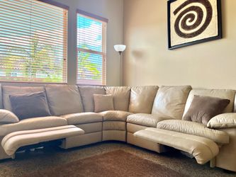 Light beige Leather Sectional Sofa with Recliners