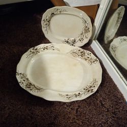 Antique Turners Ironstone Aesthetic Serving Platters Staffordshire England  1980s Large and Small 