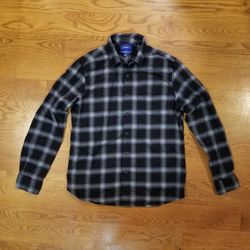 APT 9 Men’s Flannel Button Down Black Gray Plaid Shirt, Size M Slim Fit