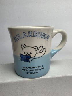 Rilakkuma Mug San-X Feels Happy and Relaxed Everyday Blue White Ceramic 10 oz. Mug