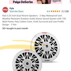 Pyle 5.25 Inch Dual Marine Speakers - 2 Way Waterproof and Weather Resistant Outdoor Audio Stereo Sound System with 150 Watt Power, Poly Carbon Cone, 