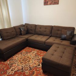 New Brown Sectional Sofa Couch With Ottoman 