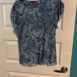 Short Sleeve Blue Pattern Blouse 