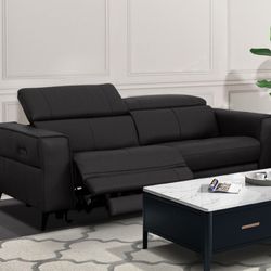 Real Leather Reclining Sofa Black Love Seat 