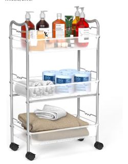3 Tier Metal Rolling Storage Utility Cart with Wheels, Silver New 