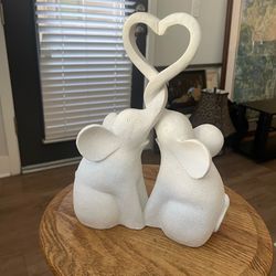 White Elephants with Interlocking Trunks Figurine Sculpture  