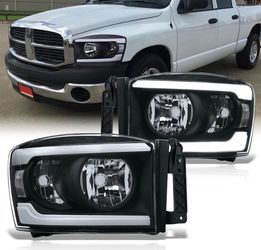 2006 Dodge Ram Headlights Black Housing DRL LED Strip Clear Housing