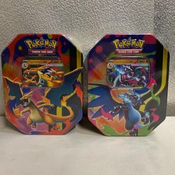 Pokemon Mega Charizard Tin (Mega Charizard Y) and (Mega Charizard X) Bundle