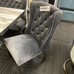 Large Dining Chairs Velvet Grey Tufted Set Of 2 