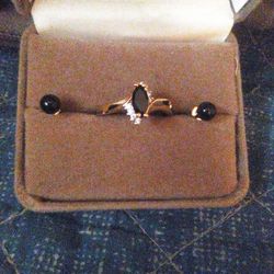 Gold Over Sterling Silver Genuine Black Onyx Ring Sz 8 With Matching Stud Earrings 