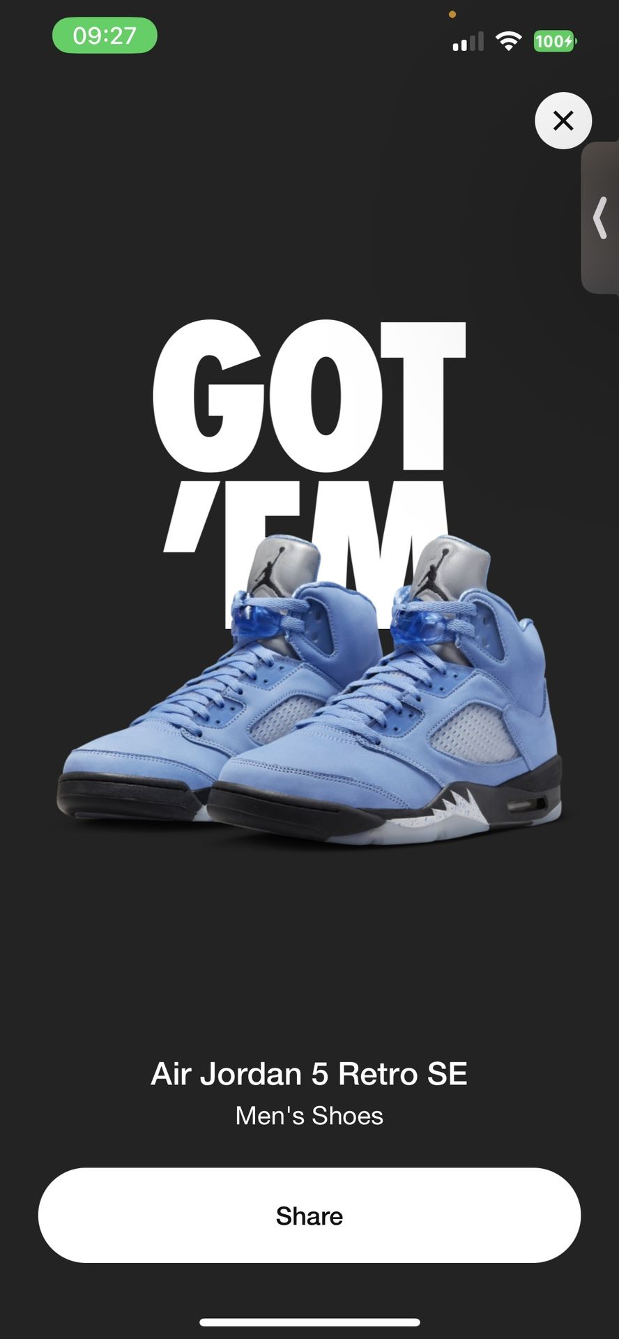 Jordan 5 UNC size 10.5 new