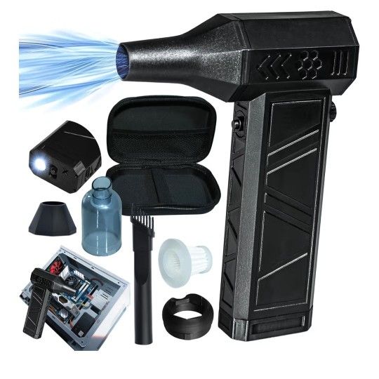 Compressed Air Duster 140000 RPM 8000mAh 21700 Battery 2 in 1 BBQ Blower & Vacuum with LED Light Stepless Speed Control for Keyboard Cleaner Car dust