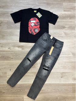 KSUBI JEANS AND BAPE SHIRT