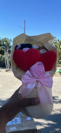 Plush Cow and Heart Bouquet
