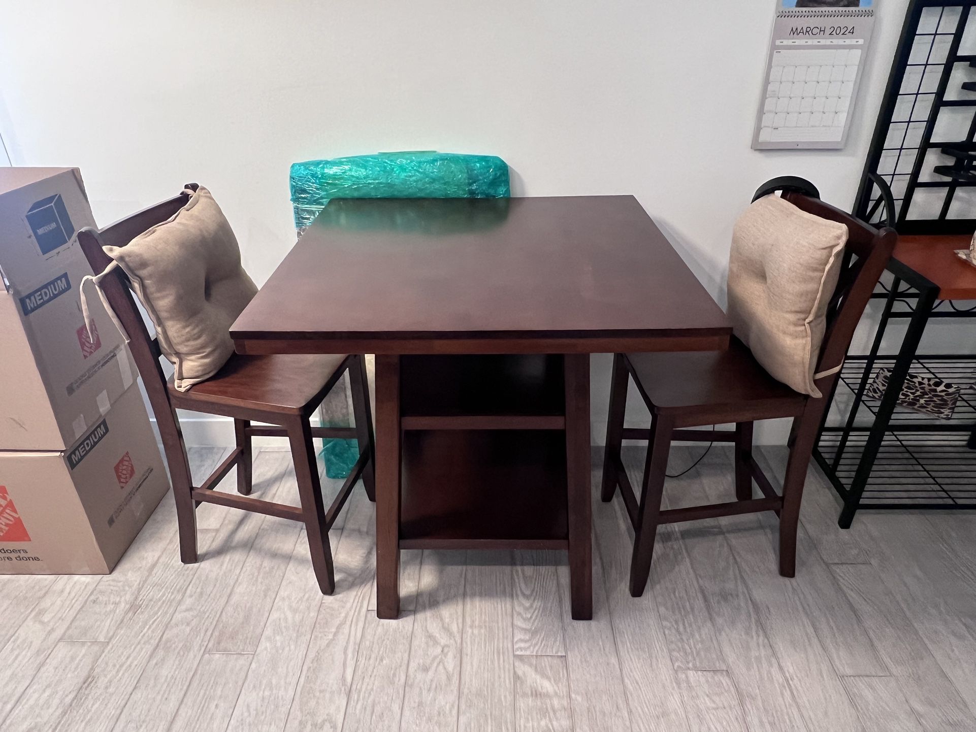 Wooden Hightop Table With Two Chairs