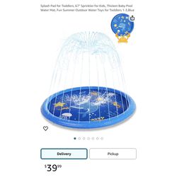 Brand new Splash Pad for Toddlers, 67" Sprinkler for Kids, Thicken Baby Pool Water Mat, Fun Summer Outdoor Water Toys for Toddlers 1-3,Blue  Whiteston