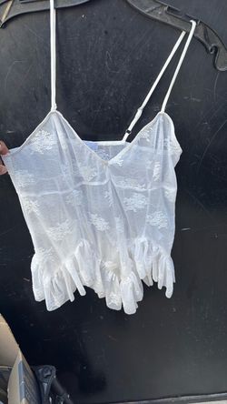 Women's White Sheer Floral Lace Ruffle Cami Top - Size XS