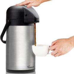 64 Oz Airpot Coffee Dispenser with Pump, Insulated Thermal Coffee Carafe - Stainless Steel Hot Beverage Dispenser - Thermos Urn for Hot/Cold Water, Dr