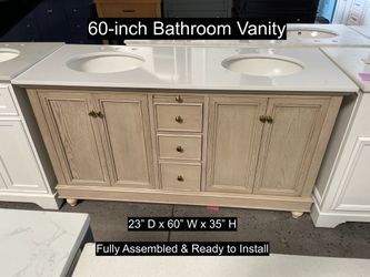 60" Bathroom Vanity with Engineered White Countertop & Solid Wood & Plywood Cabinet  # 3598