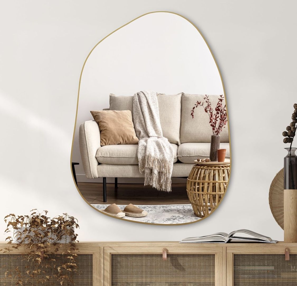 Stunning Unique Design Asymmetrical Wall Mirror (Gold - 32" × 24")