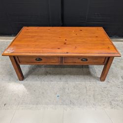 Used Hardwood Coffee Table with Two Storage Drawers
