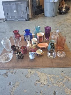 Glassware and art glass lot. All for  $10