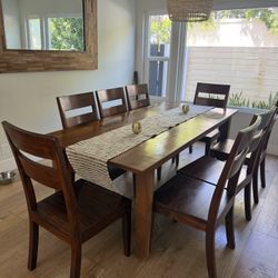 Crate n Barrel 82” Basque Table With 8 Matching Chairs.
