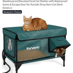 Outdoor Heated Cat House in Winter,Extremely Insulated & Weatherproof,Elevated Feral Cat Shelter with Waterproof Eaves &