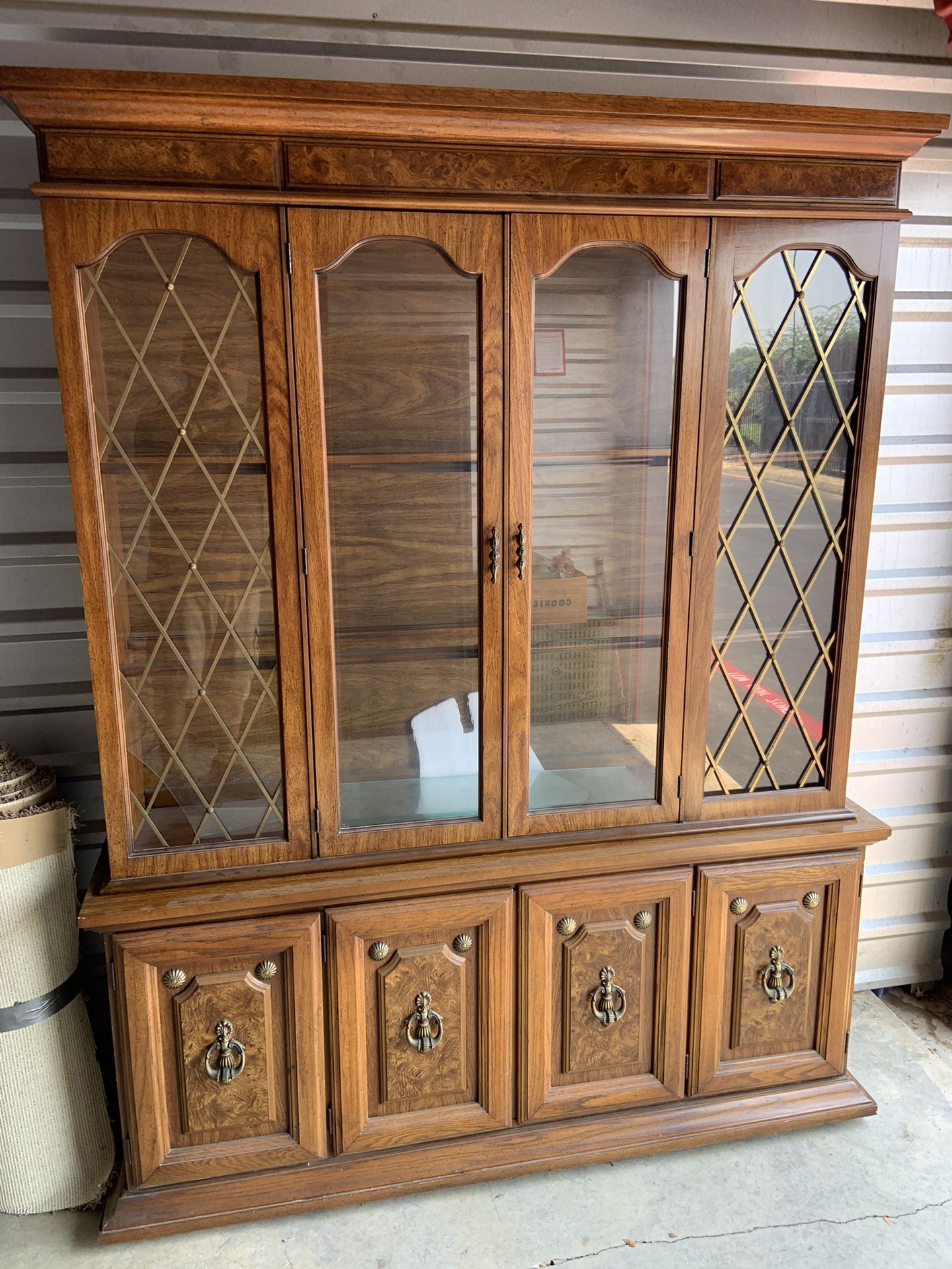 Antique 2 Piece Wood China Cabinet