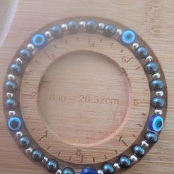 6mm Hematite Evil Eye Mens Bracelet