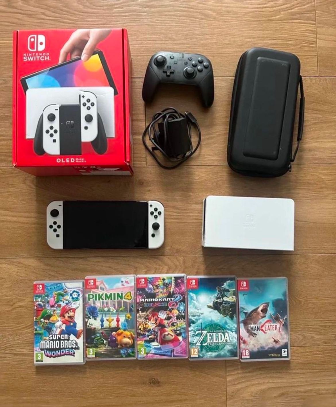 🔥 GOOD WORKING SWITCH OLED MODEL HEG-001 - HANDHELD CONSOLE - 64GB -WHITE + PRO CONTROLLER