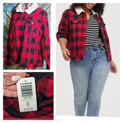 Torrid NWT 00 Medium Buffalo Plaid Trucker Jacket